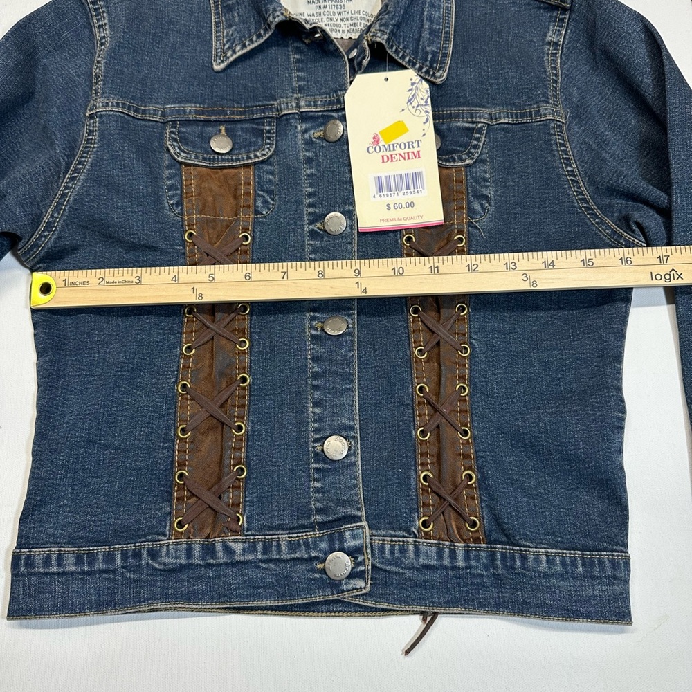New Girls Comfort Denim Jean Jacket Large Long Sleeve - Picture 6 of 8